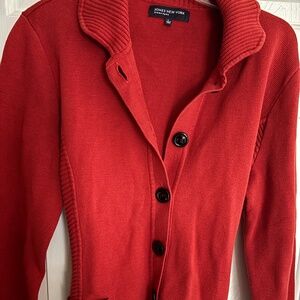 Jones New York Signature Red Belted Sweater w/Black Buttons Size L